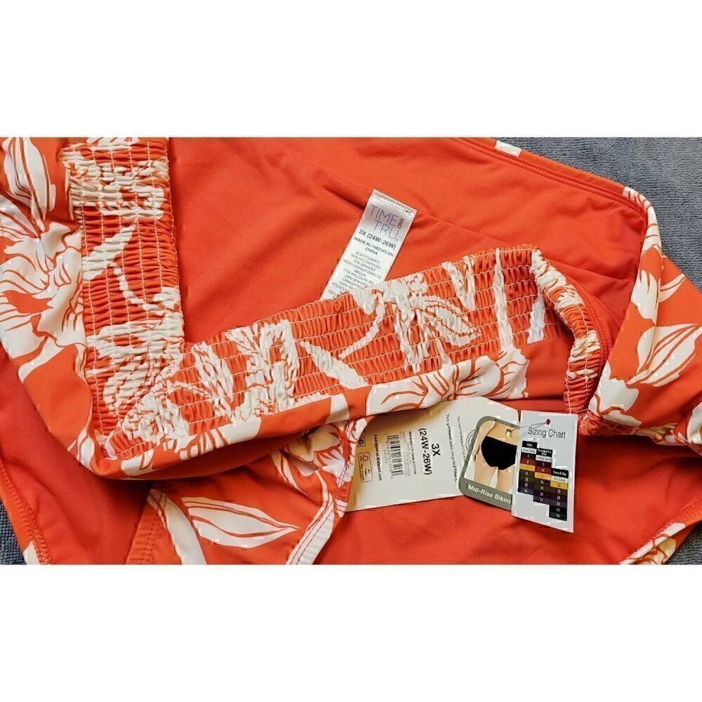 NWT TIME & TRU Woman HAWAIIAN Bikini Bottom ORANGE/WHITE Tropical FLORAL size 3x - Picture 5 of 5